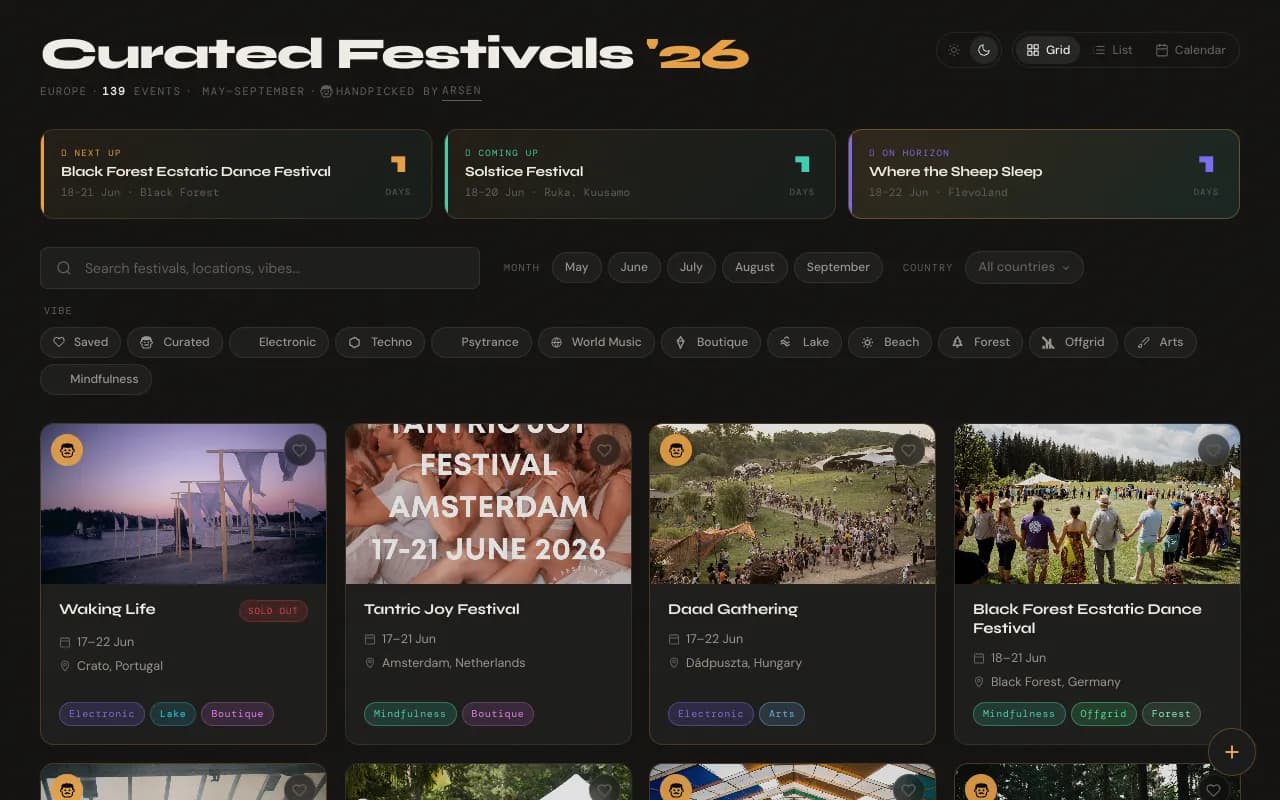 Screenshot of Curated Festivals '26