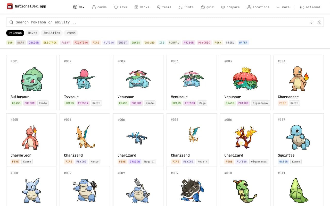 Screenshot of NationalDex