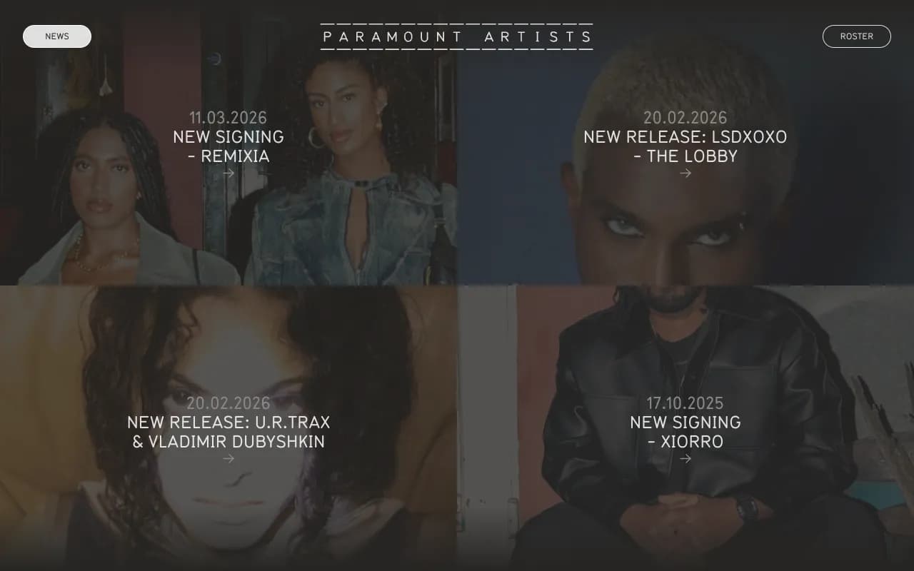 Screenshot of Paramount Artists