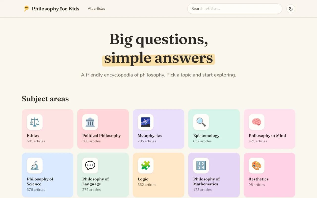 Screenshot of Philosophy for Kids